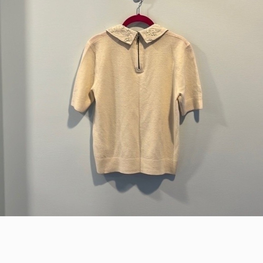Alice + Olivia Cream Top with Pearl Embellishments